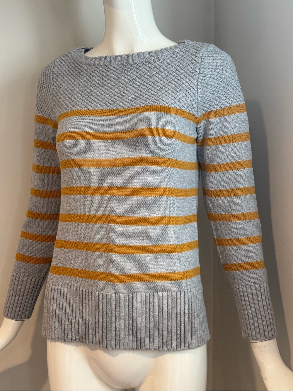 Kenar 100% Cotton Striped Knit Sweater Grey Mustard Size Small